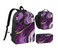 DUWAA Dark purple texture marble 1 print Backpack 3pcs Set Including 17 Inch Large BookBag With Lunch Bag And Practical Pen Bag, Black, One Size