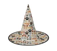 DUWAA Dog Bones Paw Prints Print Witch Hat Witches Hats Halloween Women Adult Wizard Men Costume Cosplay Party Accessory-1pcs
