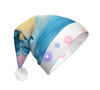 DUWAA Dolphins In Love Print Led Plush Santa Hat, Funny Christmas Hats For Adults Xmas New Year Party Accessories