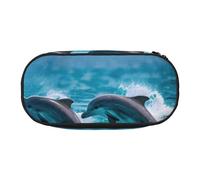 DUWAA Dolphins in the sea print Functional Stationery Pouch Portable Pencil Bags Pencil case, Lightweight Pencil Pouch