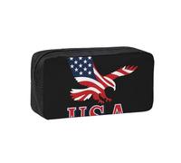DUWAA Eagle USA Flag Pattern Print Large Capacity Pencil Case Pencil Pouch with Zipper Portable Pen Case for Office Travel Makeup
