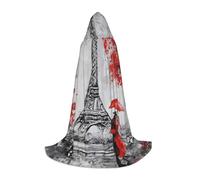 DUWAA Eiffel Tower Paris Painting Print Medieval Cloak Wizard Robe Cloak With Hood Renaissance Cape Halloween Costume Cosplay Prop