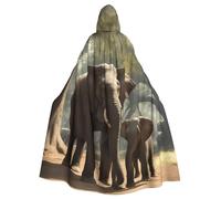 DUWAA Elephant Print Witch Cloak, Cloak With Hood, Halloween Hooded Cape, Wizard Robe Men Cosplay Costume