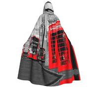 DUWAA England UK Retro London Telephone print Cloak With Hood Unisex Medieval Cloak Wizard Robe Renaissance Cape Halloween Costume Cosplay