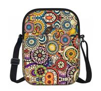 DUWAA Ethnic Circles Floral Pattern Print Adjustable Strap Oxford Sling Bag, Small Water-Resistant Crossbody Purse For Travel