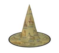 DUWAA European Landmarks Illustrate Print Witch Hat Witches Hats Halloween Women Adult Wizard Men Costume Cosplay Party Accessory-1pcs