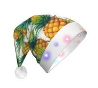 DUWAA Exotic Tropical Pineapples Print Light Up Christmas Hat With 3 Blinking Color, Adults Led Soft Faux Santa Cap For Party