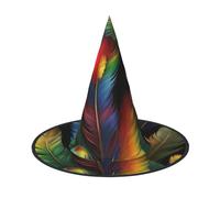 DUWAA Fantastic Parrot Feather Print Witch Hat Witches Hats Halloween Women Adult Wizard Men Costume Cosplay Party Accessory-1pcs