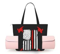 DUWAA Firefighter American Flag Print Large Work Tote Bag with Yoga Mat Holder, Large Size Pocket Everyday Bag for Yoga Gym