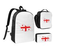DUWAA Flag Map of Georgia print Backpack 3pcs Set Including 17 Inch Large BookBag With Lunch Bag And Practical Pen Bag, Black, One Size, Black, One Size