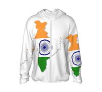 DUWAA Flag Map Of India Print Long Sleeve Sun Protection Lightweight Zip Up Hoodie For Women Men, Uv Hiking Running