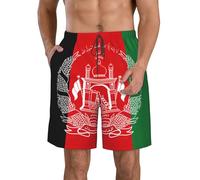 DUWAA Flag of Afghanistan Print Quick Dry Shorts for Men, Lightweight Summer Beach Shorts with Pockets, Elastic Waistband White