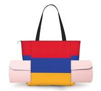 DUWAA Flag of Armenia Print Large Work Tote Bag with Yoga Mat Holder, Large Size Pocket Everyday Bag for Yoga Gym