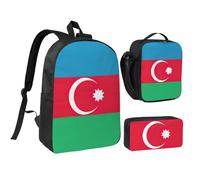 DUWAA Flag of Azerbaijan print Backpack 3pcs Set Including 17 Inch Large BookBag With Lunch Bag And Practical Pen Bag, Black, One Size
