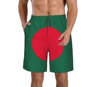 DUWAA Flag of Bangladesh Print Quick Dry Shorts for Men, Lightweight Summer Beach Shorts with Pockets, Elastic Waistband White