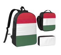 DUWAA Flag of Hungary print Backpack 3pcs Set Including 17 Inch Large BookBag With Lunch Bag And Practical Pen Bag, Black, One Size