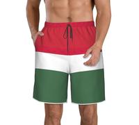 DUWAA Flag of Hungary Print Quick Dry Shorts for Men, Lightweight Summer Beach Shorts with Pockets, Elastic Waistband White
