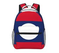DUWAA Flag Of Laos Print Shoulder Bag With 1 Large, 1 Front And 2 Side Pockets, Adults Water-Resistant Bookbag Backpack