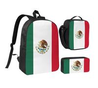 DUWAA Flag of Mexico print Backpack Set Casual Shoulder Bag Lunch Bag Pen Pouch 3 in 1 Set 17inch for Women Men College, Black, One Size