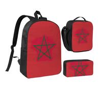DUWAA Flag of Morocco print Backpack Set Casual Shoulder Bag Lunch Bag Pen Pouch 3 in 1 Set 17inch for Women Men College, Black, One Size, Black, One Size
