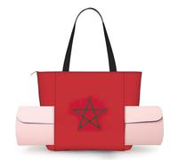 DUWAA Flag of Morocco Print Large Work Tote Bag with Yoga Mat Holder, Large Size Pocket Everyday Bag for Yoga Gym
