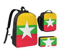 DUWAA Flag of Myanmar print Backpack 3pcs Set Including 17 Inch Large BookBag With Lunch Bag And Practical Pen Bag, Black, One Size