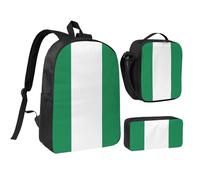 DUWAA Flag of Nigeria print Backpack 3pcs Set Including 17 Inch Large BookBag With Lunch Bag And Practical Pen Bag, Black, One Size