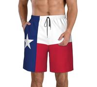 DUWAA Flag of Texas Print Quick Dry Shorts for Men, Lightweight Summer Beach Shorts with Pockets, Elastic Waistband White