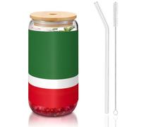 DUWAA Flag Of The Chechen Republic Drinking Glasses With Bamboo Lids And Glass Straw-16oz Can Shaped Glass Cups,Beer Glasses