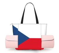 DUWAA Flag of The Czech Republic Print Large Work Tote Bag with Yoga Mat Holder, Large Size Pocket Everyday Bag for Yoga Gym