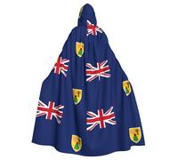 DUWAA Flag Of The Turks And Caicos Islands Print Witch Cloak, Cloak With Hood, Halloween Hooded Cape, Wizard Robe Men Cosplay Costume