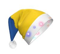 DUWAA Flag Of Ukraine Print Light Up Christmas Hat With 3 Blinking Color, Adults Led Soft Faux Santa Cap For Party