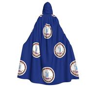 DUWAA Flag Of Virginia Print Witch Cloak, Cloak With Hood, Halloween Hooded Cape, Wizard Robe Men Cosplay Costume