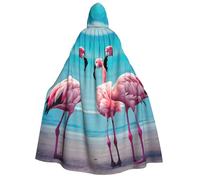 DUWAA Flamingo Beach print Halloween Hooded Robe Cloak for Adult Men Women Wizard Vampire Knight Fancy Cool Cape Costume