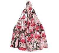 DUWAA Flamingo Floral Printed print Men's Cosplay Cloak Robe Costume Halloween Hooded Uniform Medieval Cloak Wizard Robe