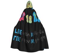 DUWAA Flip Flops Calligraphy Beach Shoes print Men's Cosplay Cloak Robe Costume Halloween Hooded Uniform Medieval Cloak Wizard Robe
