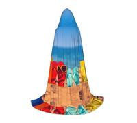 DUWAA Flip-Flops On A Sandy Beach Print Halloween Hooded Cloak Cape Medieval Style For Christmas Party, Cosplay Masquerade Costumes
