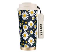 DUWAA Floral Daisies Pattern Print Stainless Steel Insulated Travel Coffee Mug, Camping Mug,Coffee Tumbler For Men Women