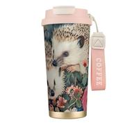 DUWAA Floral Hedgehogs Print Stainless Steel Insulated Travel Coffee Mug, Camping Mug,Coffee Tumbler For Men Women