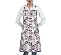 DUWAA Floral Skull Print Kitchen Cooking Aprons, Adjustable Bib Soft Chef Apron With 1 Pocket For Men Women