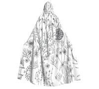 DUWAA Flowering Herbs and Herbaceous Plants print Men's Cosplay Cloak Robe Costume Halloween Hooded Uniform Medieval Cloak Wizard Robe