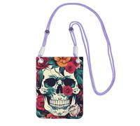 DUWAA Flowers Skull Ornamental Print Crossbody Bag For Women, Shoulder Bag Purse, Travel Sport Mini Phone Bag, Phone Wallet, Purple, One Size