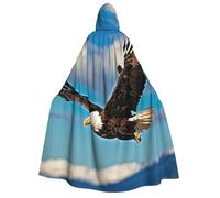 DUWAA Flying Eagle print Hooded Robe Halloween Cosplay Costume Robe Cloak Cape Wizard Raven Cosplay Costume