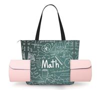 DUWAA Formulas Shapes Theory Math Lesson Word Print Large Work Tote Bag with Yoga Mat Holder, Large Size Pocket Everyday Bag for Yoga Gym
