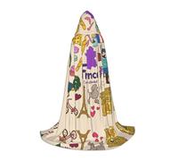 DUWAA France Culture Symbols Print Halloween Costume Clothes Halloween Medieval Costume Cape For Women Men Renaissance Hooded Cloak