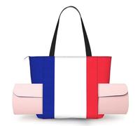 DUWAA French Flag Print Large Work Tote Bag with Yoga Mat Holder, Large Size Pocket Everyday Bag for Yoga Gym