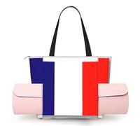 DUWAA French Flag Print Large Work Tote Bag with Yoga Mat Holder, Large Size Pocket Everyday Bag for Yoga Gym