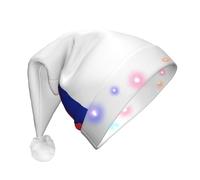 DUWAA French Flag Print Light Up Christmas Hat With 3 Blinking Color, Adults Led Soft Faux Santa Cap For Party