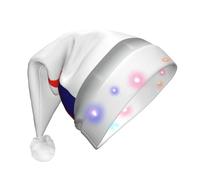 DUWAA French Flag Print Light Up Christmas Hat With 3 Blinking Color, Adults Led Soft Faux Santa Cap For Party