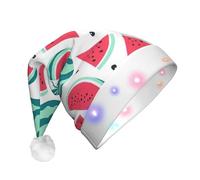 DUWAA Fruits Watermelon Print Light Up Christmas Hat With 3 Blinking Color, Adults Led Soft Faux Santa Cap For Party